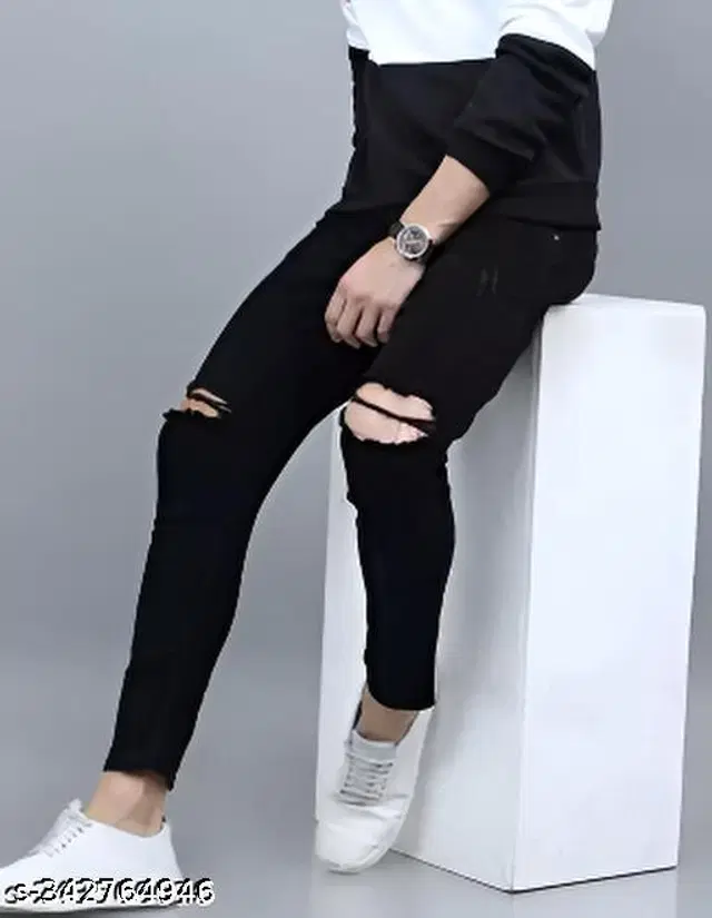 Denim Slim Fit Jeans for Men (Black, 30)