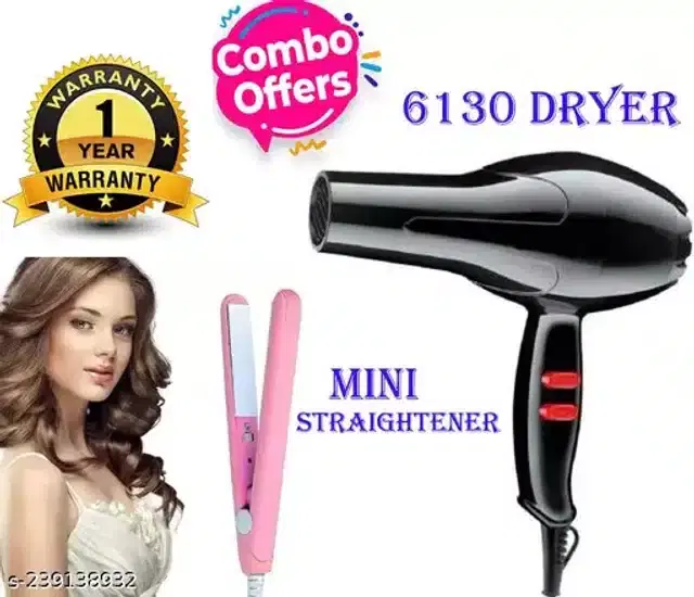 Mini Hair Straightener & Dryer Combo, Multicolor, Set of 2