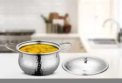 Classic Essentials Stainless Steel Induction Bottom Pot, 16 cm diameter, 1.1 L capacity, Fes_Handi