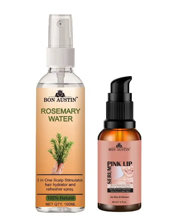 Bon Austin Natural Rosemary Water, 100 ml with Pink Lip Serum, 30 ml, Set of 2