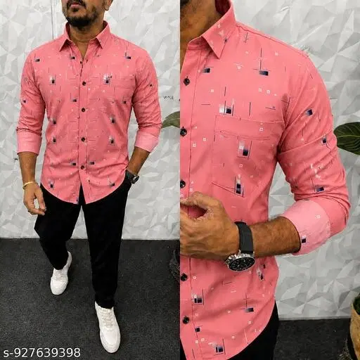 Cotton Shirt for Men (Peach, M)