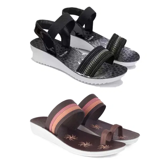 Combo of Flats & Sandals for Women, Set of 2 (Multicolor, 6)