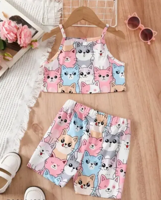 Cotton Printed Clothings Set for Girls, Multicolor (0-6 Months)