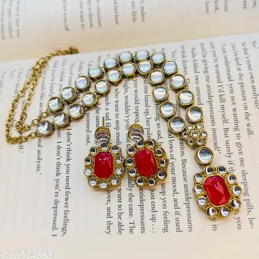 Handicraft Premium Quality Kundan Jewellery Set for Women, Red