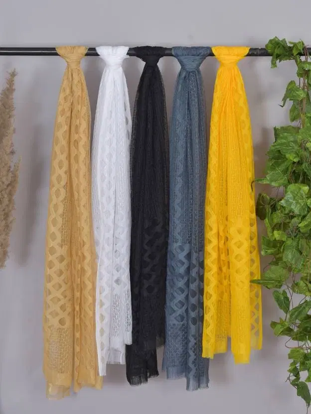 Net Solid Dupatta for Women, Multicolor Pack of 5