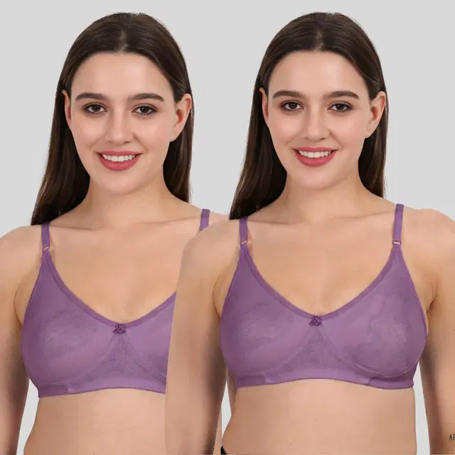 Cotton Bra for Women, Purple, Pack of 2 (28B)