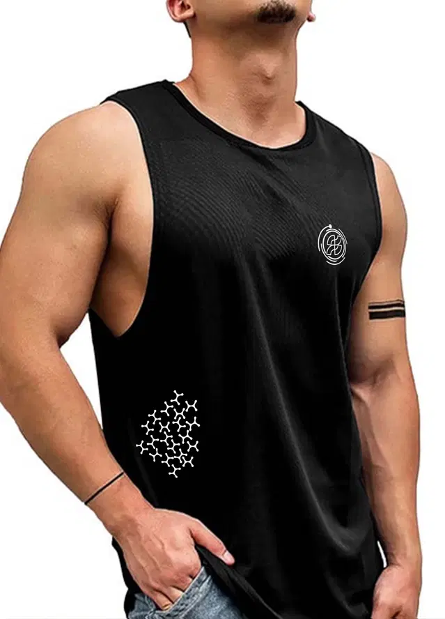 Polyester Printed Vest for Men (Black, S)