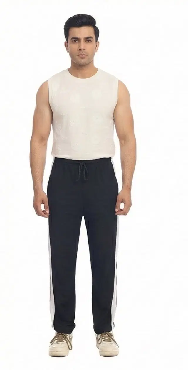 Cotton Abstract Track Paints For Men, Black (M)