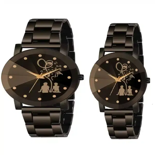 Couple Analog Watches, Pack of 2 (Black)