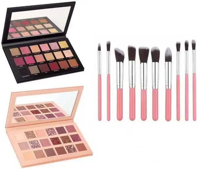 Eyeshadow Palette, 2 Pcs with Makeup Brushes, 10 Pcs, Set of 2