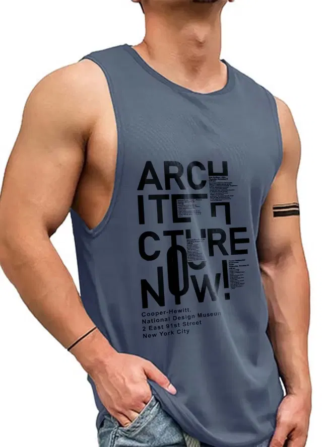 Polyester Printed Vest for Men (Grey, S)