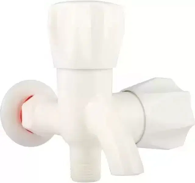 Plastic 2-in-1 Bib Cock Taps Faucet with Wall Flange, White, Set of 1