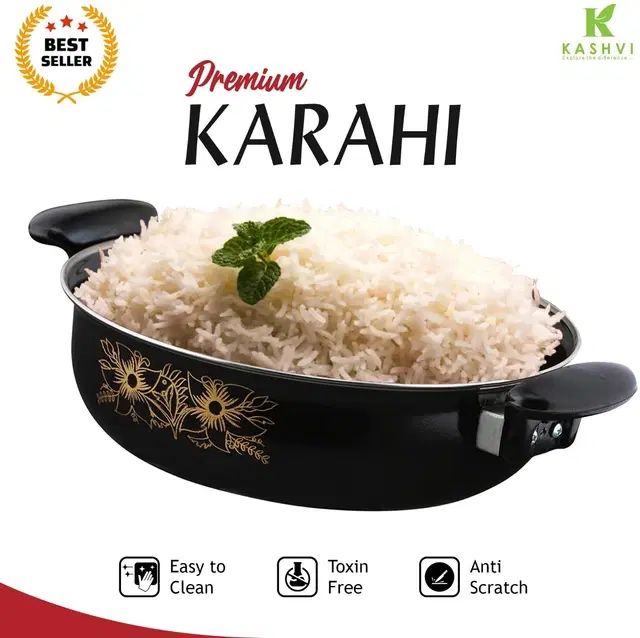 Cast Iron Kadai, Black, 28 cm