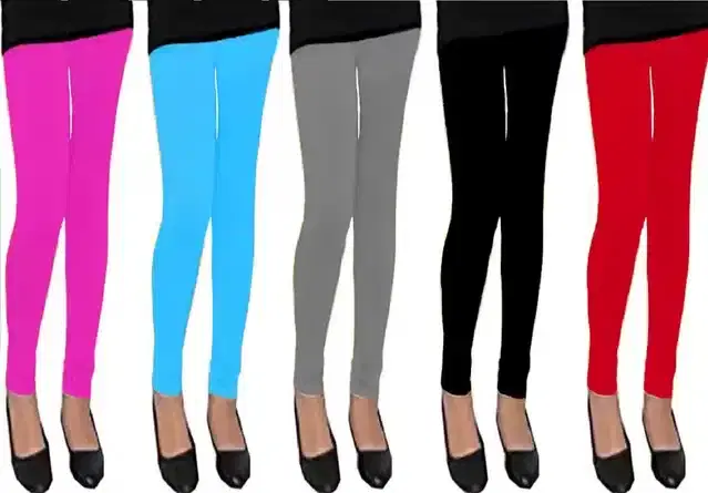 Soft & Comfortable Leggings for Girls, Pack of 5 (Multicolor, 13-14 Years)