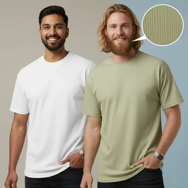 Polyester Round Neck T-shirt for Men, Multicolour, Pack of 2 (M)
