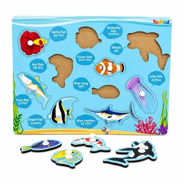 TodFod Wooden Fish Identify Puzzle with Knobs