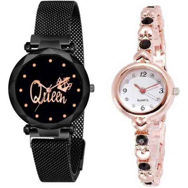Casual Metal Analog Watch Combo Women, Pack Of 2 (Black) (MP-769)