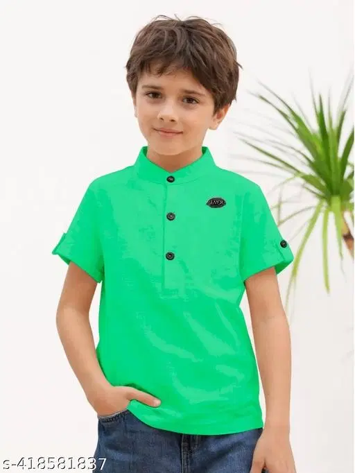 Solid Cotton Blend Kurta Set for Boys (Mint Green, 8-9 Years)