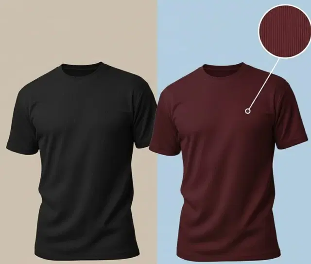 Polyester Round Neck T-shirt for Men, Multicolour, Pack of 2 (M)