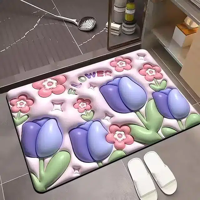 3D Printed Rubber Anti Slip Bath Mat, Multicolor