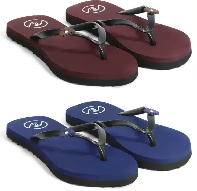 Flip Flops for Women, Pack of 2 (Multicolor, 8)