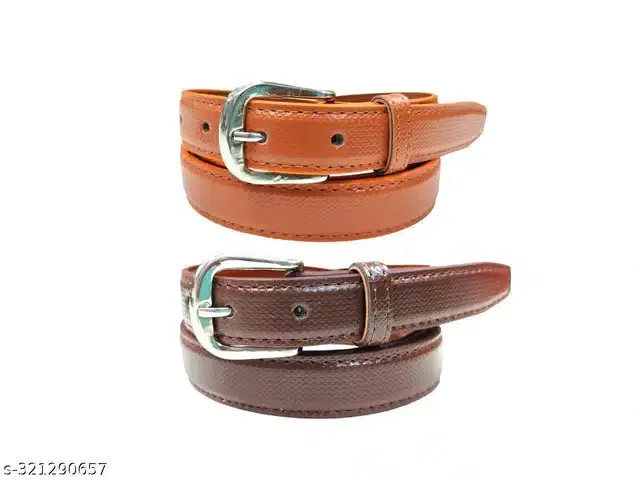 Leather Belt for Women, Pack of 2 (Tan & Brown, 24)