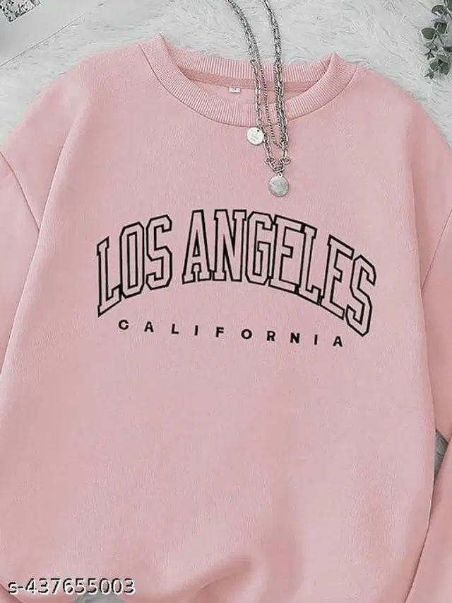 Cotton Blend Printed Sweatshirt for Women (Pink, M)