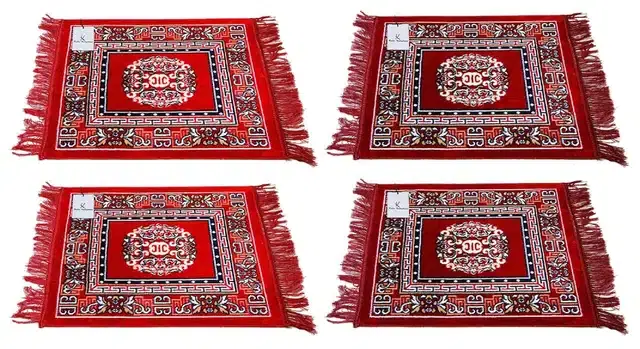 Cotton Printed Pooja Mats, Pack of 4, Multicolor, 50x50 cm