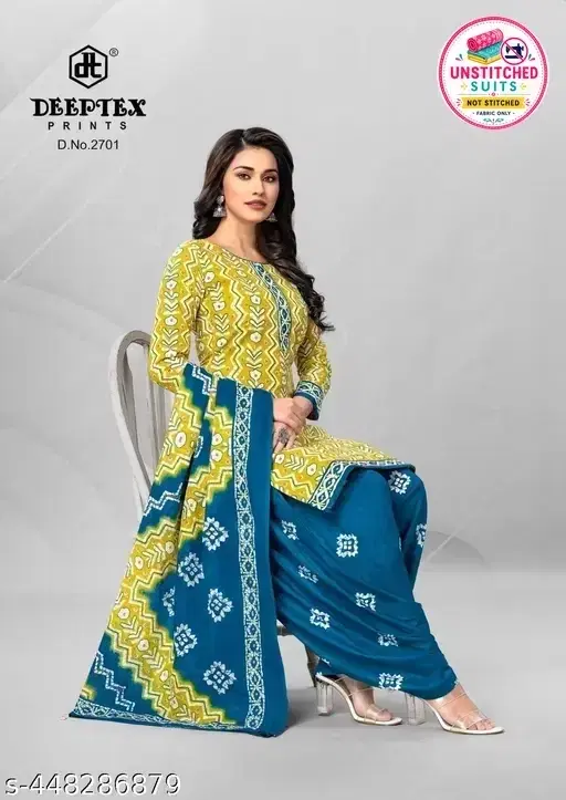 Crepe Printed Unstitched Suit with Dupatta for Women, Yellow