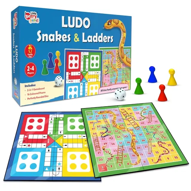 Little Berry Ludo and Snakes & Ladders Big Size Board Game | 14”x14” Foldable Game Board with Dice, Pack of 1