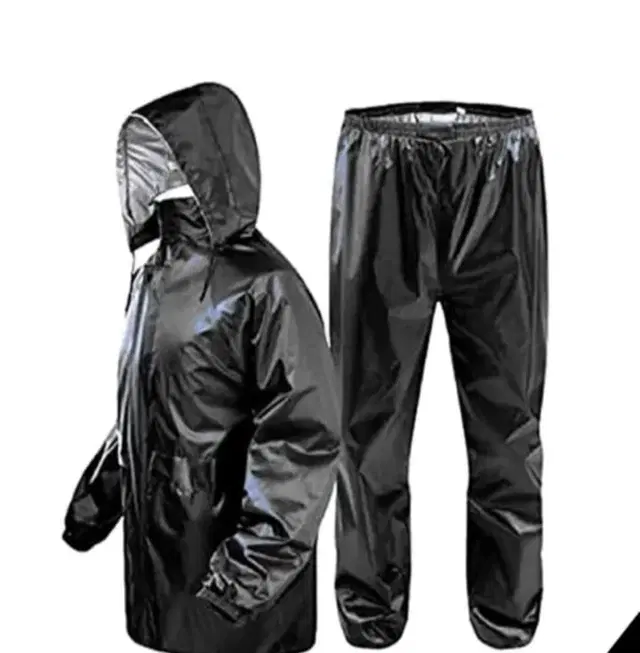 Polyester Full Sleeves Rainsuit Set for Men, Black, M