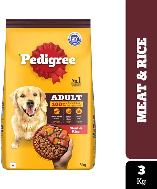 Pedigree Adult Meat and Rice dry Young dog food, 3 Kg