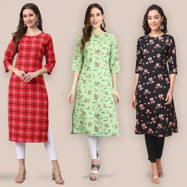 Women Crepe Printed Kurta, Pack Of 3 (Multicolor, XXL) (SD-310)