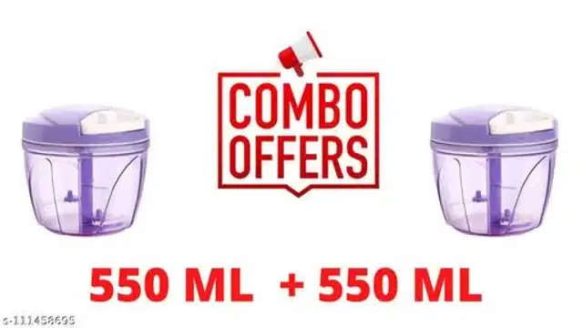 Plastic Manual Vegetables Choppers, Lavender, 550 ml, Pack of 2