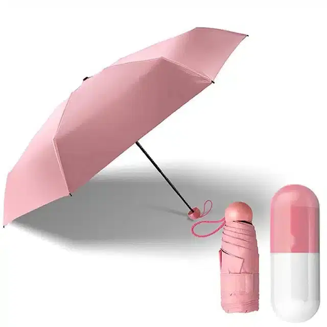 Mini Umbrella with Capsule Shape Case, Pink