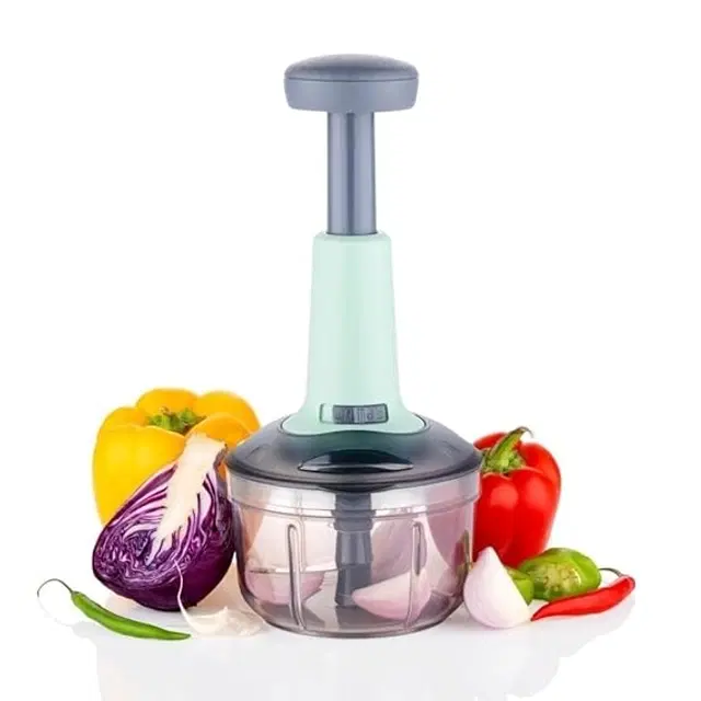 Plastic 2-in-1 Push Vegetable and Fruit Chopper, Multicolor, 900 ml