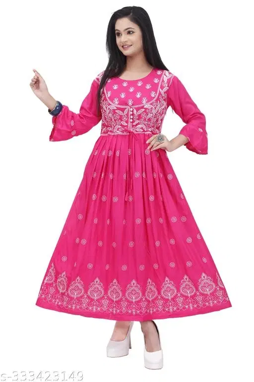 Gown Kurti for Women (Pink, XL)
