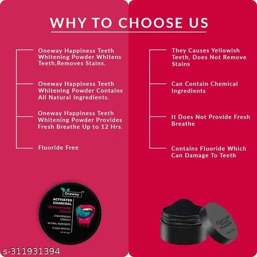 Oneway Happiness Activated Charcoal Teeth Whitening Powder (75 g)