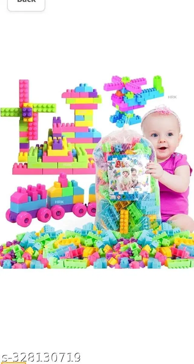 Plastic 125 Pcs Block Toys for Kids, Multicolor, Set of 1