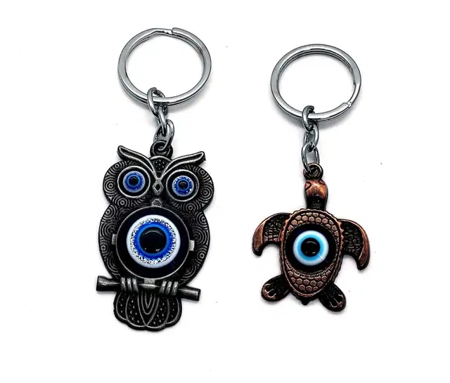 Evil Eye Good Luck Metal Keychain with Keyring for Home,Office,Men,Women, Pack Of 2