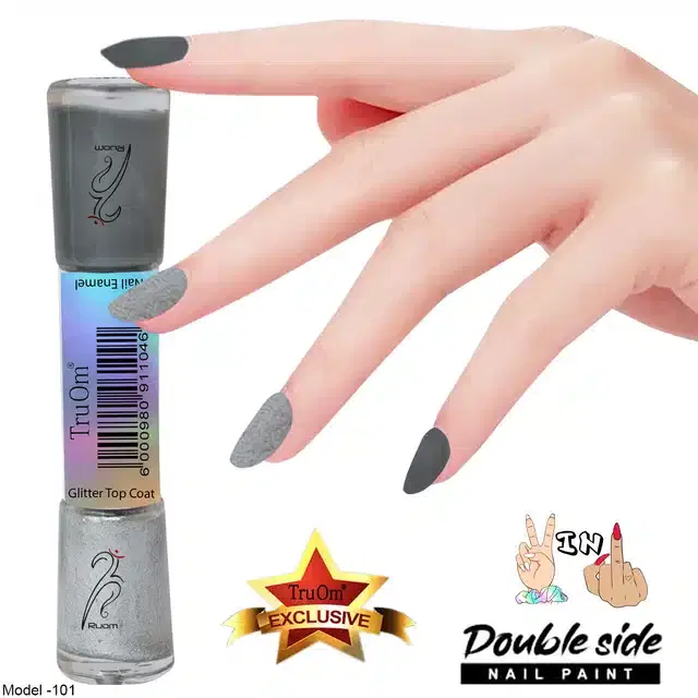 2 in 1 Glitter with Nail Polish, Silver
