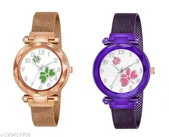 Analog Watch for Women, Pack of 2 (Rose Gold & Purple)