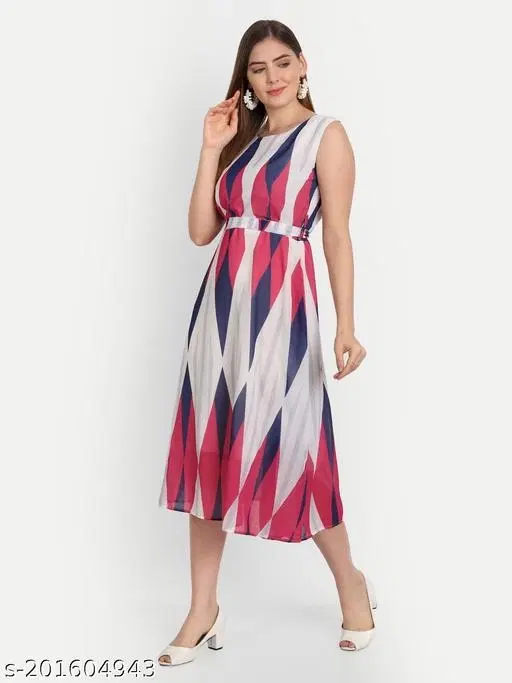Ikkat Printed A-line Kurti for Women (Multicolor, S)