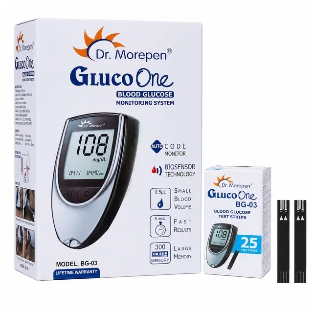 Dr. Morepen BG-03 Glucometer with 25 Test Strips [Black, Grey]