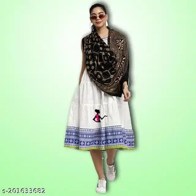 Viscose Rayon Scarf for Women (Black, 1.8 m)