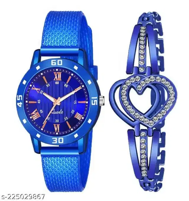 Analog Watch with Bracelet for Women, Set of 2 (Multicolor)