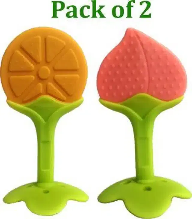 Silicone Smooth Teether for Kids, Multicolor, Pack of 2