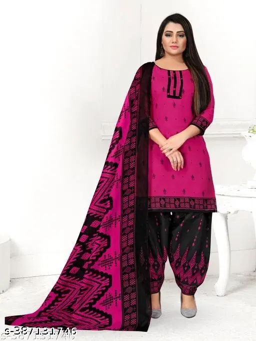 Cotton Printed Salwar Suit & Dupatta Sets for Women (Pink, XL)