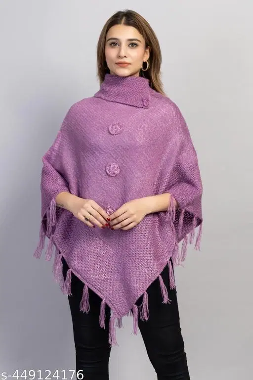 Woolen Poncho for Women (Purple, Free Size)