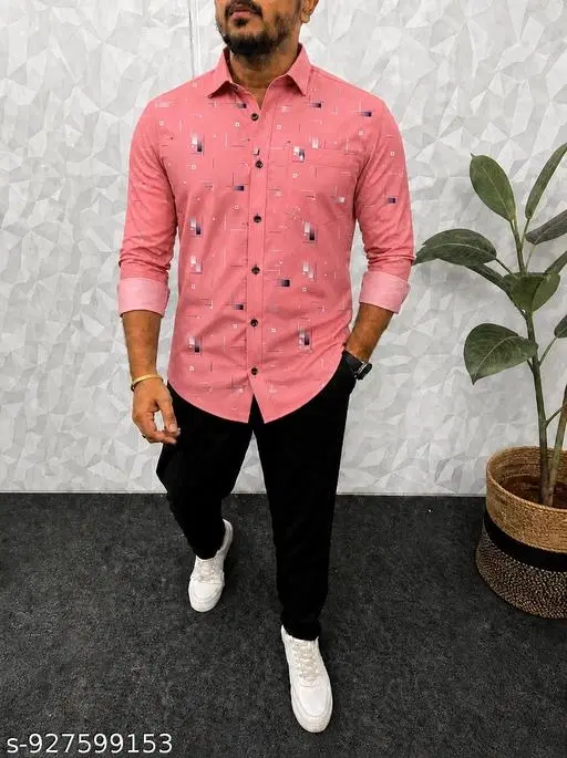 Cotton Shirt for Men (Peach, M)